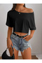 Women's Off Shoulder Boat Neck T-Shirt Crop - 4
