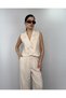Beige Pallazzo Trousers Vest Raw Linen Double Set - 2