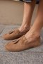 Albares Women Sand Real Suet Tassel Ballet Loafer - 8