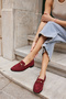 Rush Women's Burgundy Real Suet Buckle Detail Loafer Shoes - 6