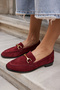 Rush Women's Burgundy Real Suet Buckle Detail Loafer Shoes - 8