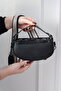 Women's Black Velvet and Leather Detailed Shoulder Bag - 7