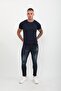 Men's Skinny Ripped Patch Detailed Jean Navy Blue - 4