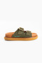 Arandis Women's Genuine Suede Double Buckle Orthopedic Khaki Green Slippers - 8