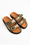 Klein Women's Straw Knitted Double Buckle Khaki Green House Slippers - 8