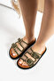 Klein Women's Straw Knitted Double Buckle Khaki Green House Slippers - 4
