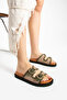 Klein Women's Straw Knitted Double Buckle Khaki Green House Slippers - 2