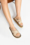 Luiza Women's Genuine Leather Laceless Beige House Slippers - 3