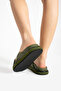 Luiza Women's Genuine Leather Laceless Khaki Green House Slippers - 6
