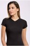 Women's Lycra V-Neck Women's T-Shirt 3 Pieces Black Short Sleeve - 4