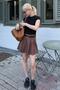 Brown pleated women's mini skirt shorts mg2402 - 6