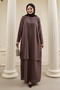 Pearl Detailed Piece Detail Bitter Brown Abaya - 3
