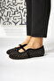 Nicki Black Suede Oval Toe Perforated Stone Detailed Single Strap Casual Women's Shoes - 2