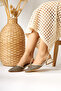 Rosa Beige Pointed Toe Straw Short Heeled Women's Sandals - 6