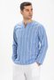 Long Sleeve Sile Cloth Crew Neck Men's Summer Tshirt Blue White Striped 3019 - 4