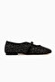 Nicki Black Suede Oval Toe Perforated Stone Detailed Single Strap Casual Women's Shoes - 5