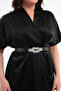 Women's Black V-Neck Stones Belted Plus Size Midi Dress - 3