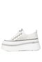 Women's White Stylish Sneakers with High Sole Stone and Lace Detail - 3