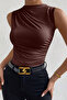 Women's Brown Gathered Sleeveless Sandy Knitted Blouse - 2