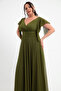 Women's Khaki V Neck Short Sleeve Plus Size Long Evening Dress - 4