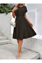 Women's Short Sleeve Open Collar Elastic Waist Pleated Short Imported Crepe Dress (Without Belt) - 5