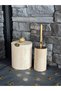 Natural Stone Travertine Trash Can and Toilet Brush Holder Set of 2