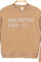 Boy's Elastic Leg Crew Neck Beige Tracksuit Set - Sports Children's Clothing - 2
