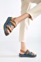 Women's Genuine Leather Velcro Thick Sole Sandals - Denim Blue - 2