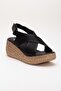 Women's Genuine Leather Cross-Strap Velcro Sandals - Black - 4