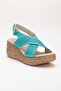 Women's Genuine Leather Cross-Strap Velcro Sandals - Turquoise - 4