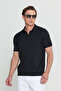 Men's Black Standard Fit Regular Fit Polo Neck Jacquard Knitwear T-Shirt