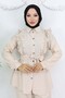 Ruffle Detailed Belted Double Suit Stone Color 4781 - 2