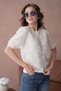 Women's Crew Neck Tulle Floral Short Sleeve Organza Knitwear Cardigan - 3