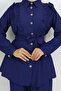 Ruffle Detailed Belted Double Suit Navy Blue 4781 - 3