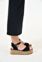 Calas Black Genuine Leather Women's Espadrille Sandals - 2