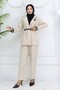 Leopard Patterned Belted Jacket Trousers Set Stone Color 4718 - 5