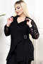 Double-Breasted V-Neck Long Flocked Tulle Elastic Sleeve Buckle Belted Casual Fit Flowy Style Wrap Blouse - 4