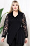 Double-Breasted V-Neck Long Flocked Tulle Elastic Sleeve Buckle Belted Casual Fit Flowy Style Wrap Blouse - 5