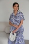 Blue and White Tile Patterned Shirt Dress with Button and Belt - 6