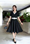V-Neck Double Color Midi Belted Black and White Dress - 4