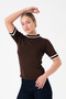 Striped Brown Women's Knitwear Blouse - 4