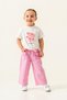 Girl's White Floral Printed T-Shirt and Pink Linen Pants Set