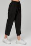 Women's Black High Waist Elastic Waist Linen Look 100% Cotton Ankle Length Pants - 7