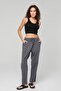 Women's Dark Gray Regular Fit Palazzo Linen Trousers - Cotton, with Pockets, Summer Monaha - 6