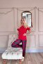 Red See the Good Patterned Short-Sleeve Knitted Women's Pajamas Suit - 6
