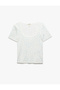 Cotton Slim Fit Ribbed U-Neck Short Sleeve Floral T-Shirt - 3