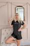 Black Positive Vibes Patterned Short Sleeve Knitted Women's Pajamas Set with Shorts - 3
