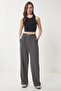 Belted Comfortable Palazzo Knitted Trousers Smoked Lrv0093 - 2