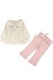 Girl's Ecru Pink Baby Collar Flower Embroidered 2-Piece Set