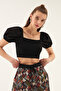 New Season Women's Square Neck Short Sleeve Crop Blouse 44030 - 2